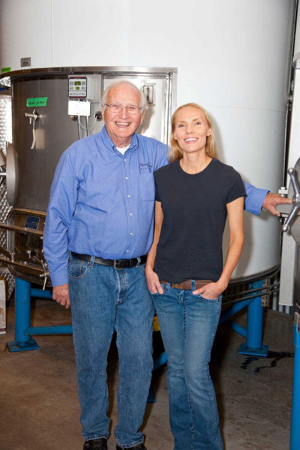 Ralph and winemaker Sandi in the production area at Prairie Berry Winery